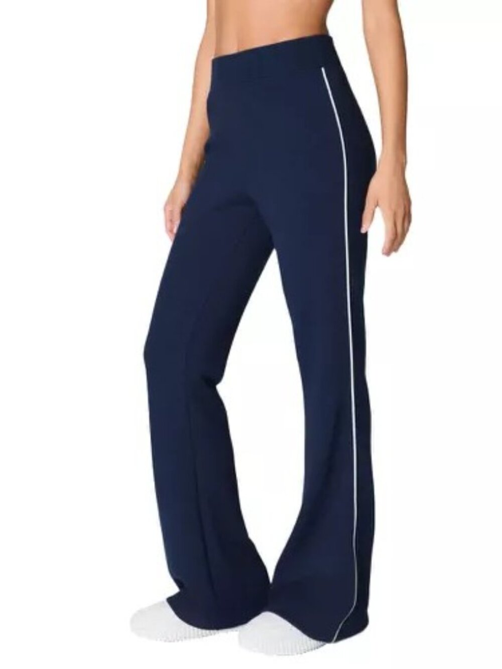 SPANX Air Essentials Pique Flare Yoga Pants Xs Petite Navy Blue Stripe